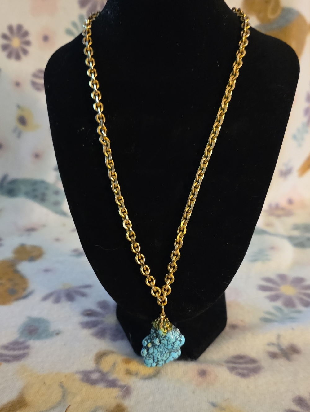 Gold Tone Chain Necklace with Turquoise Pendant - Women Jewelry